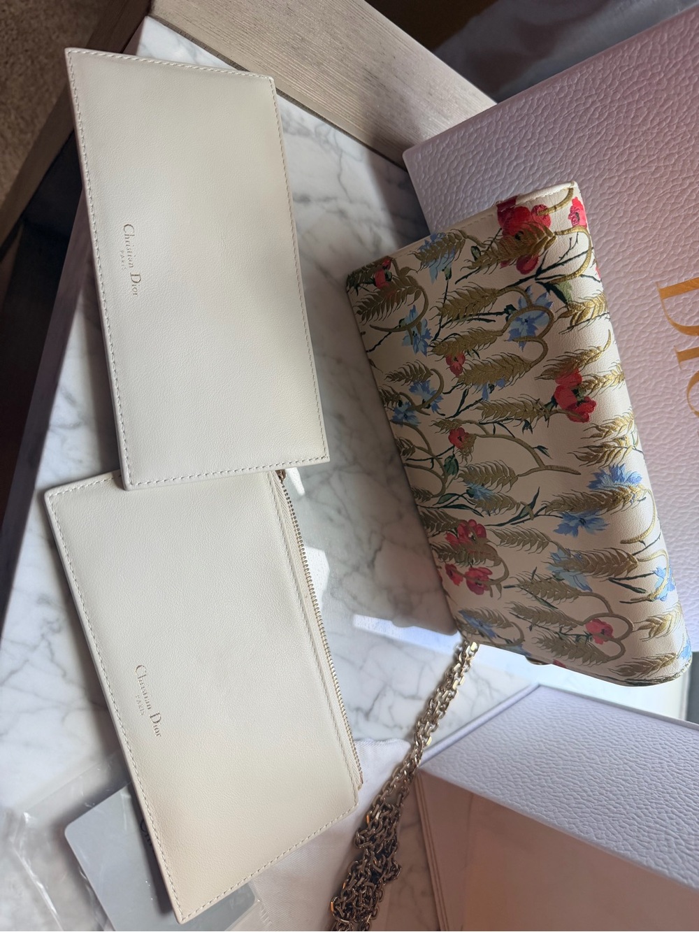Dior Floral Embroidered Crossbody in Cream with Red & Blue Accents